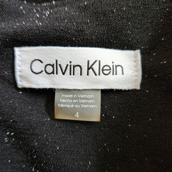 Calvin Klein Women's Stretch Knit Short Sleeve Black Glitter Faux Wrap Dress 4 - Picture 3 of 10
